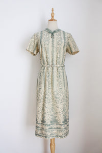 VINTAGE FLORAL BELTED DAY DRESS GREEN - SIZE 12