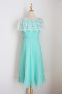 VINTAGE LACE OFF THE SHOULDER DRESS AQUA - SIZE 8