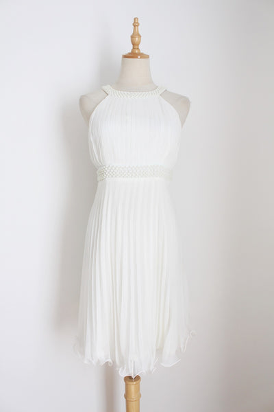 JO BORKETT PLEATED DRESS WHITE - SIZE 10