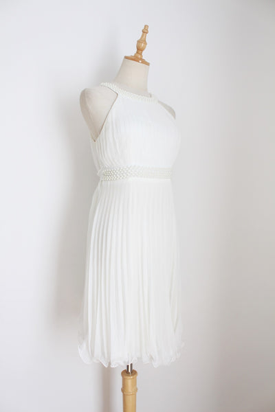 JO BORKETT PLEATED DRESS WHITE - SIZE 10