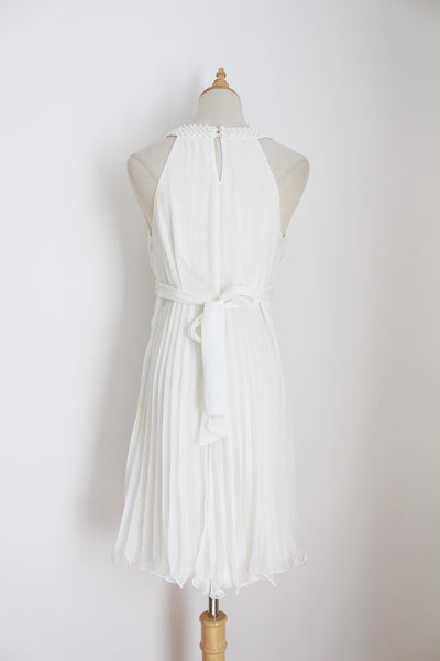 JO BORKETT PLEATED DRESS WHITE - SIZE 10