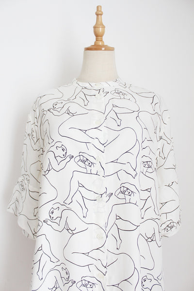 MALENE BIRGER PRINTED SHIRT WHITE - SIZE 14