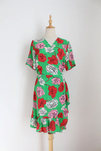 STIG P PRINTED WRAP DRESS GREEN - SIZE 12