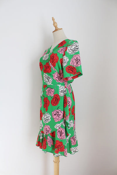 STIG P PRINTED WRAP DRESS GREEN - SIZE 12