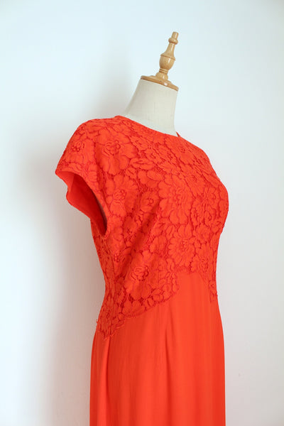 MALENE BIRGER LACE MAXI DRESS CORAL - SIZE 10