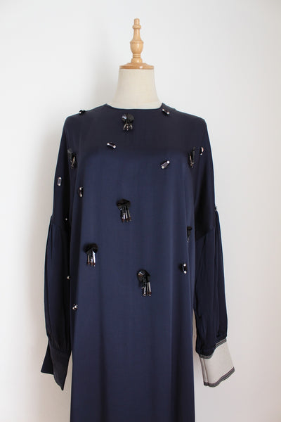 MALENE BIRGER BEADED DRESS NAVY - SIZE 8