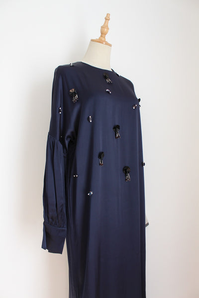 MALENE BIRGER BEADED DRESS NAVY - SIZE 8