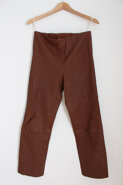 MALENE BIRGER GENUINE LEATHER TROUSERS TAN - SIZE 12