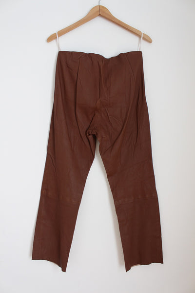 MALENE BIRGER GENUINE LEATHER TROUSERS TAN - SIZE 12