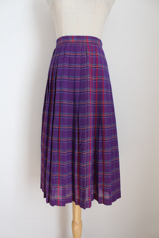 VINTAGE PLEATED PLAID SKIRT PURPLE - SIZE 6