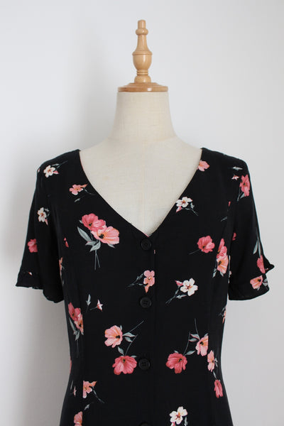 FLORAL BUTTON DOWN MINI DRESS BLACK - SIZE 6