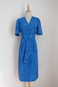 VINTAGE JACQUARD BUTTON DOWN DRESS BLUE - SIZE 8