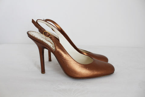 YSL GENUINE LEATHER HEELS COPPER - SIZE 4.5