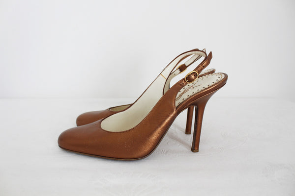 YSL GENUINE LEATHER HEELS COPPER - SIZE 4.5