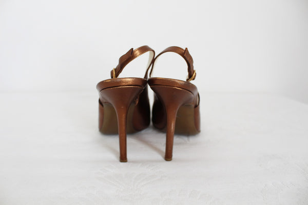 YSL GENUINE LEATHER HEELS COPPER - SIZE 4.5