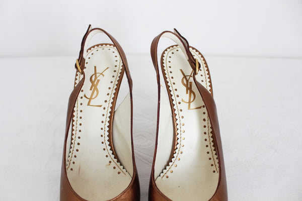 YSL GENUINE LEATHER HEELS COPPER - SIZE 4.5