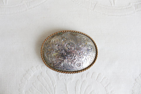 STERLING SILVER PLATED VINTAGE BELT BUCKLE