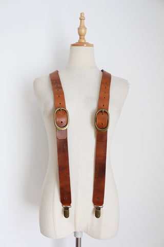 GENUINE LEATHER SUSPENDERS TAN