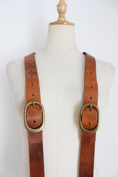 GENUINE LEATHER SUSPENDERS TAN