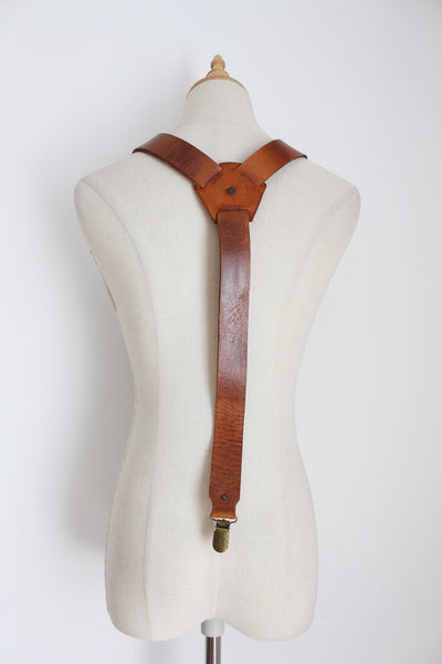 GENUINE LEATHER SUSPENDERS TAN