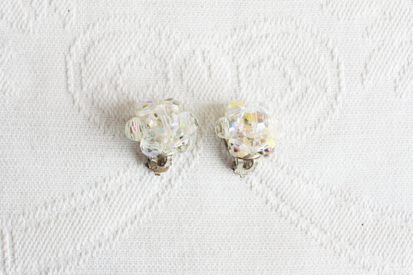 VINTAGE CRYSTAL GLASS CLUSTER CLIP-ONS