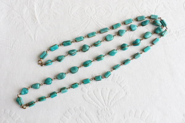 VINTAGE BLUE AGATE BRASS NECKLACE