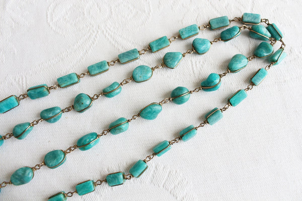 VINTAGE BLUE AGATE BRASS NECKLACE