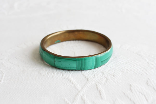 VINTAGE GENUINE MALACHITE BRASS BANGLE