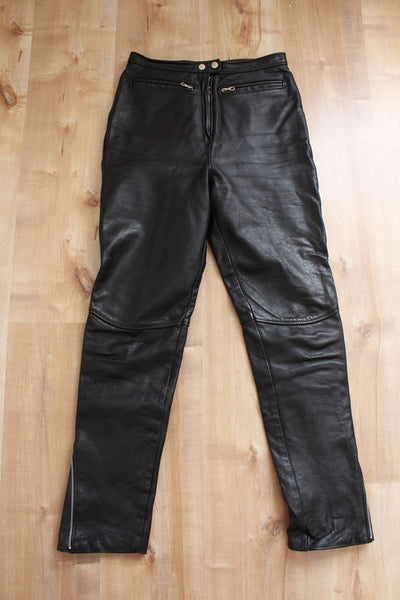 VINTAGE LEATHER ZIP TROUSERS - SIZE 8