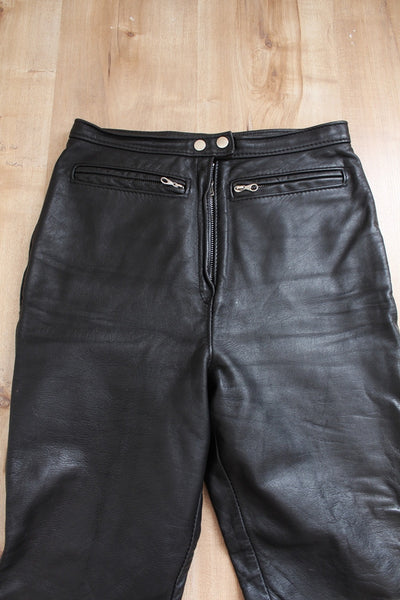 VINTAGE LEATHER ZIP TROUSERS - SIZE 8