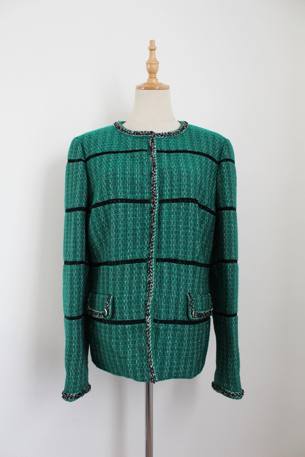 RENA LANGE TWEED JACKET GREEN - SIZE 16