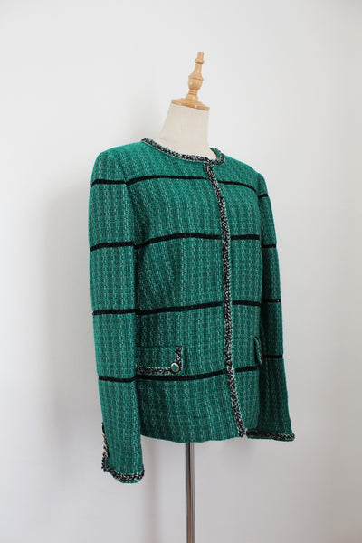 RENA LANGE TWEED JACKET GREEN - SIZE 16
