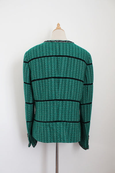 RENA LANGE TWEED JACKET GREEN - SIZE 16