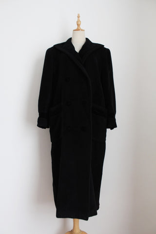 VALENTINO VINTAGE WOOL VELVET COAT BLACK - SIZE 14