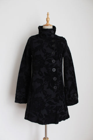 DESIGUAL CHENILLE FLORAL COAT BLACK - SIZE 6