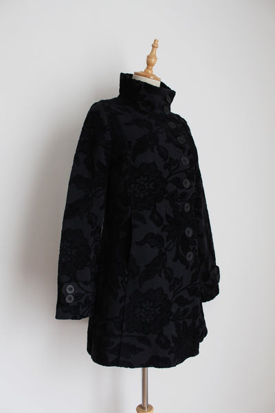 DESIGUAL CHENILLE FLORAL COAT BLACK - SIZE 6