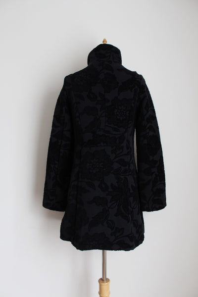 DESIGUAL CHENILLE FLORAL COAT BLACK - SIZE 6