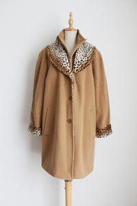VINTAGE LEOPARD PRINT COAT BEIGE - SIZE 16