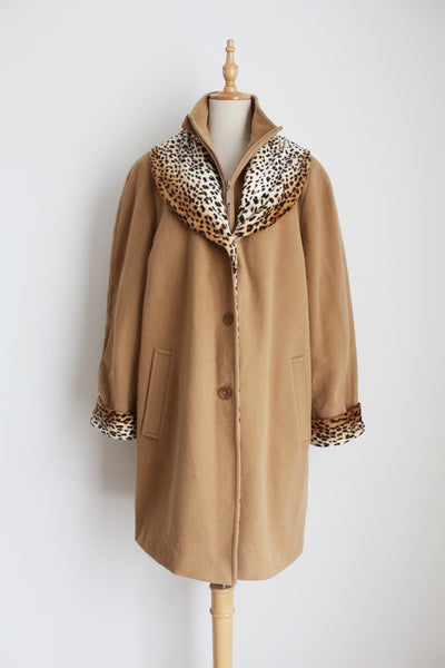 VINTAGE LEOPARD PRINT COAT BEIGE - SIZE 16