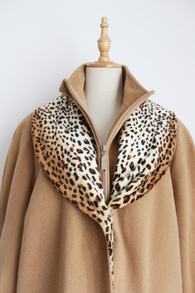 VINTAGE LEOPARD PRINT COAT BEIGE - SIZE 16