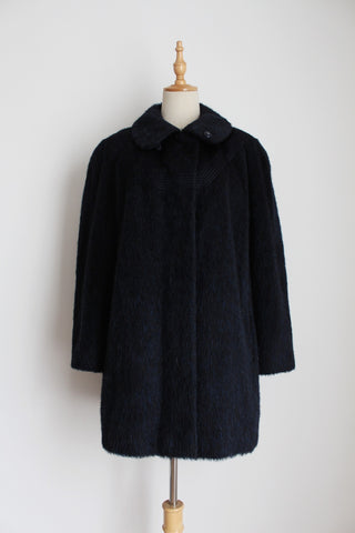 VINTAGE ALPACA MOHAIR COAT NAVY - SIZE 14