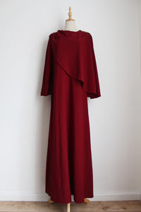VINTAGE CAPE MAXI DRESS MAROON - SIZE 16