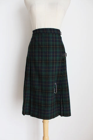 VINTAGE TARTAN KILT SKIRT GREEN - SIZE 8