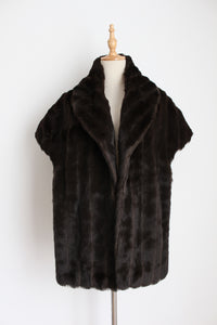 VINTAGE FAUX FUR SHRUG DARK BROWN