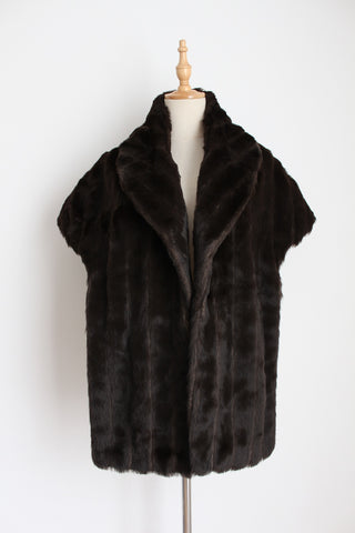 VINTAGE FAUX FUR SHRUG DARK BROWN