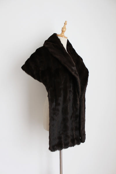 VINTAGE FAUX FUR SHRUG DARK BROWN