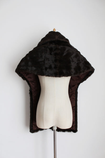 VINTAGE FAUX FUR SHRUG DARK BROWN