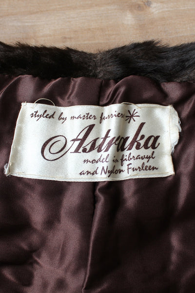 VINTAGE FAUX FUR SHRUG DARK BROWN