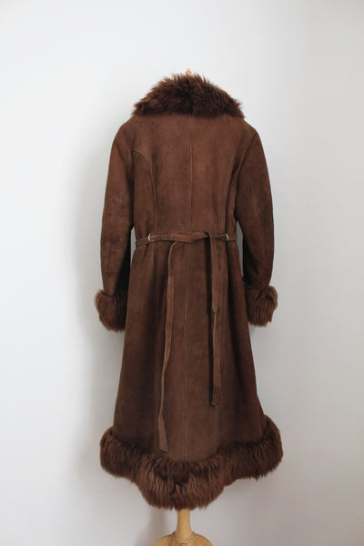 VINTAGE GENUINE SHEEPSKIN COAT BROWN - SIZE 14