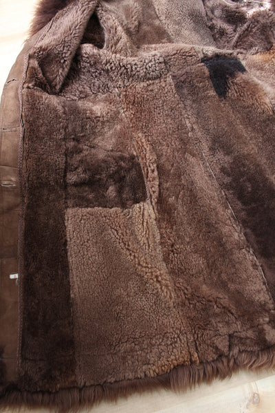 VINTAGE GENUINE SHEEPSKIN COAT BROWN - SIZE 14